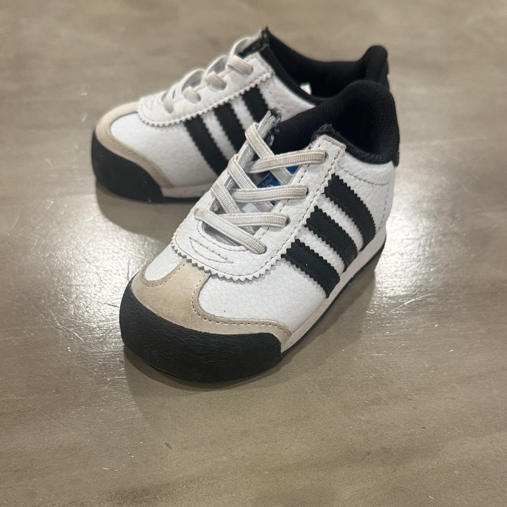 Adidas Toddler White and Black Striped Sneakers